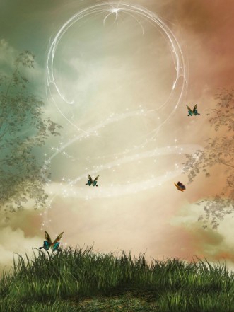 Bild på Fantasy landscape with sparkles and butterfly