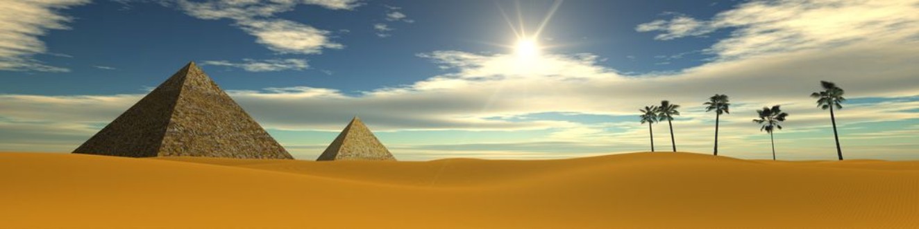 Afbeeldingen van Sunset in the desert Egyptian pyramids Panarama desert