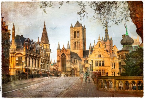 Afbeeldingen van Medieval gothic Ghent Belgium retro style picture
