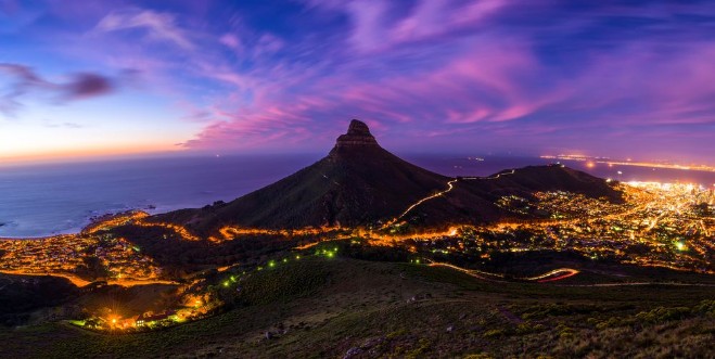 Picture of Cape Towns Lions Head Mountain Peak landscape seen from Table Mountain tourist hike