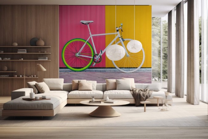 Image de City bicycle fixed gear on yellow and red wall