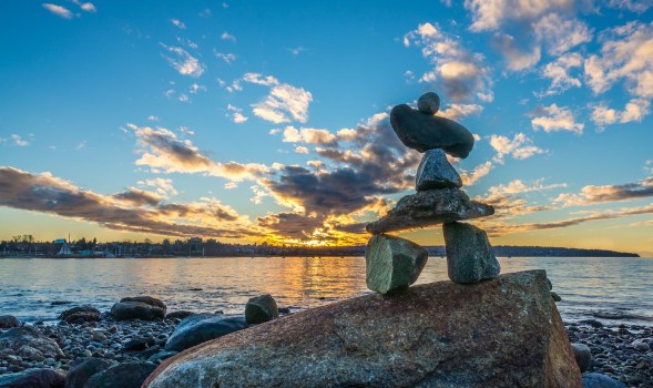 Picture of Inukshuk in the sunset on the beach