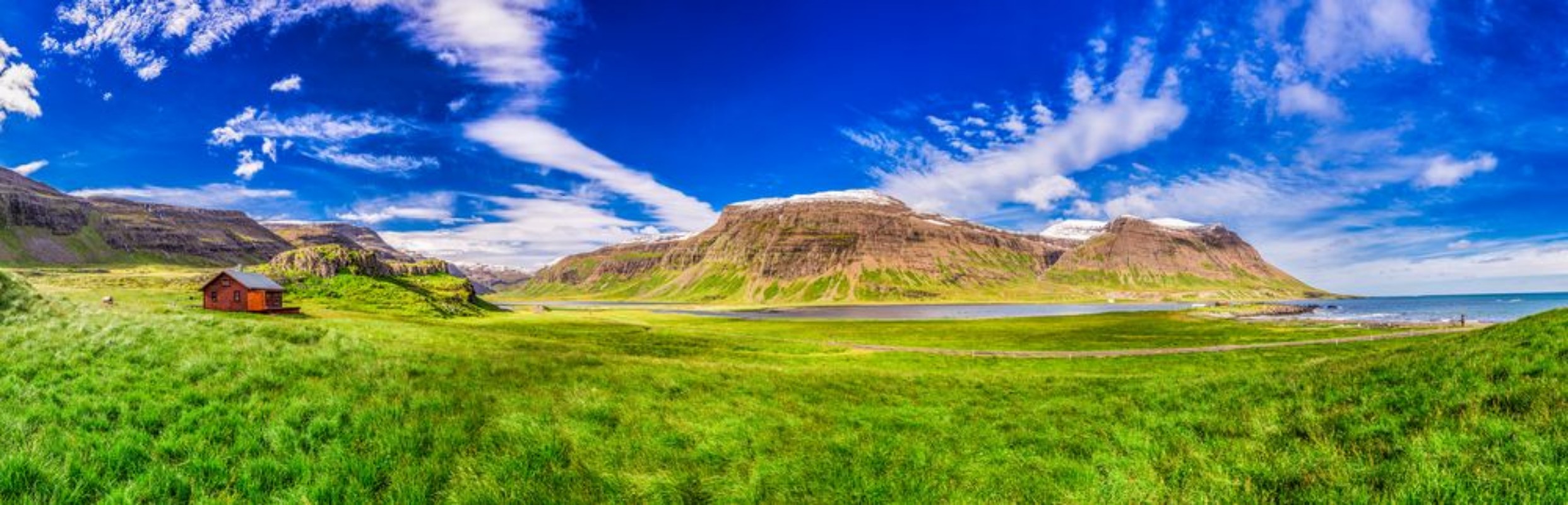 Picture of Panorama of mountains with small cottage Iceland