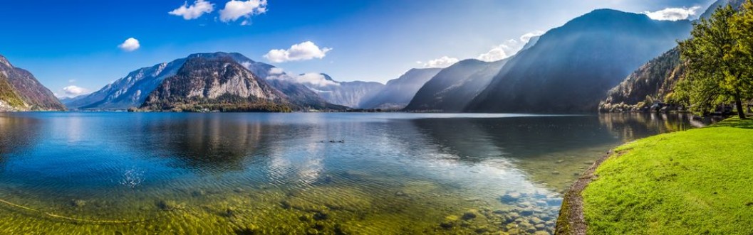 Picture of Panorama of crystal clear mountain lake in Alps