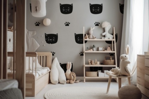 Hand drawn cats and paws photowallpaper Scandiwall