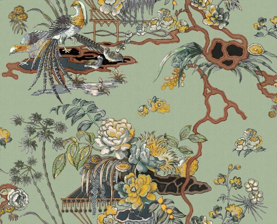 Sacred Pheasants Jade - B00115 wallpaper Coordonné