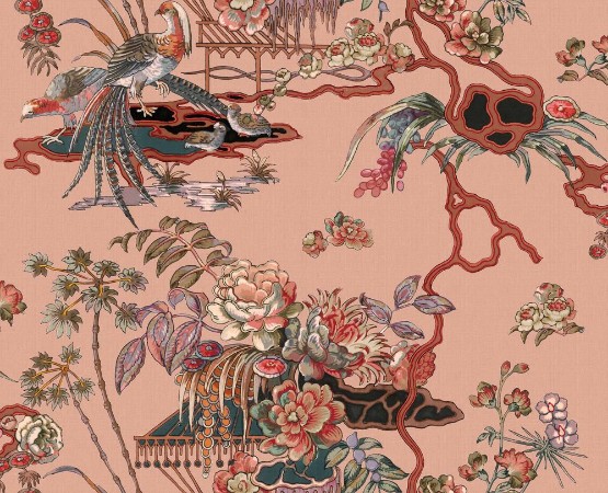 Sacred Pheasants Rose - B00116 wallpaper Coordonné