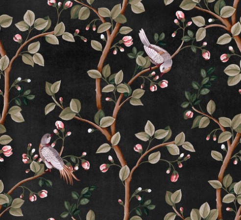 Birds Prosperity Onyx - B00121 wallpaper Coordonné