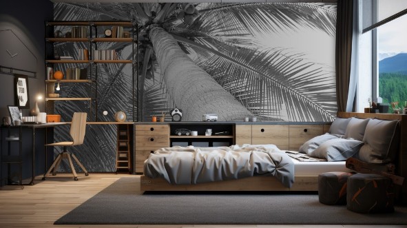 Beautiful palms coconut tree on white background photowallpaper Scandiwall