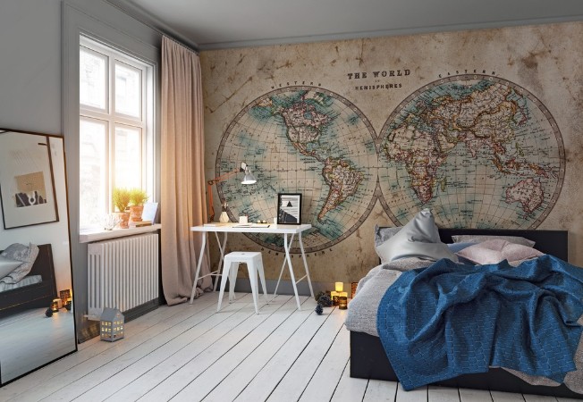 Old World Map in Hemispheres photowallpaper Scandiwall