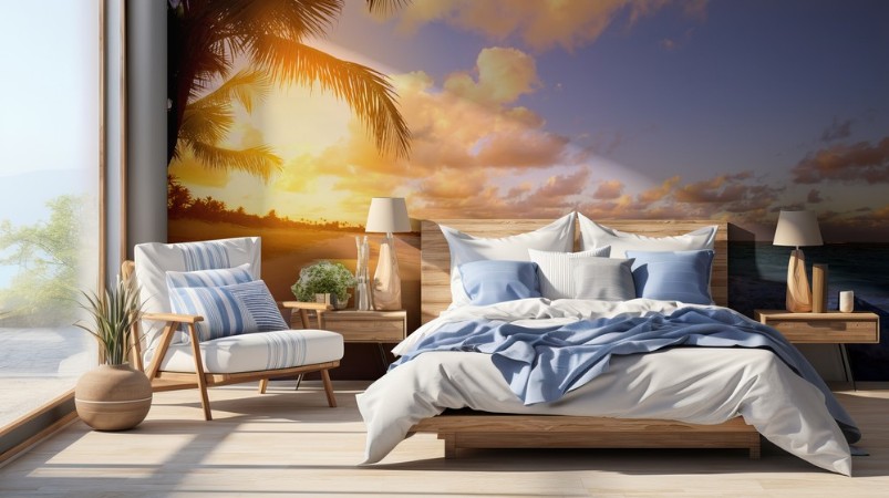 Art Beautiful sunrise over the tropical beach photowallpaper Scandiwall