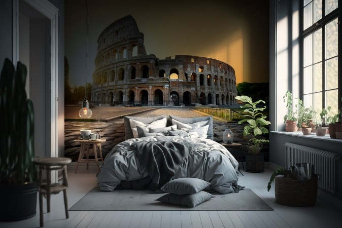 Colosseum and yellow sky photowallpaper Scandiwall