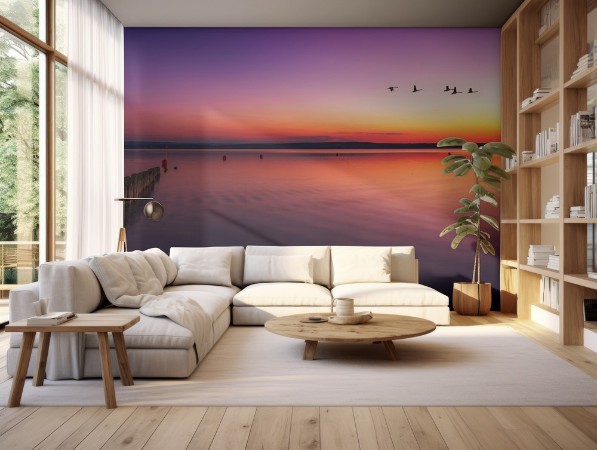 Neusiedlersee Illmitz bei Sonnenuntergang photowallpaper Scandiwall