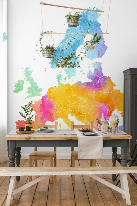 Multicolor Europe Map photowallpaper Scandiwall