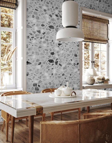 Gray Terrazzo Stone Texture photowallpaper Scandiwall