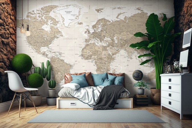 Retro World Map photowallpaper Scandiwall