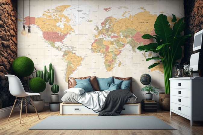 World Map and The Poles photowallpaper Scandiwall