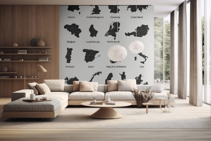 Maps of European Countries photowallpaper Scandiwall