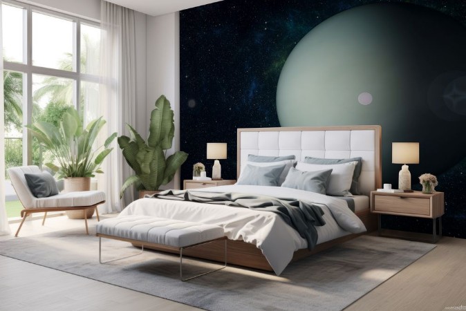 Solar system planet Uranus on nebula background 3d rendering photowallpaper Scandiwall