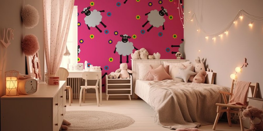 Seamless pattern with cute sheep photowallpaper Scandiwall