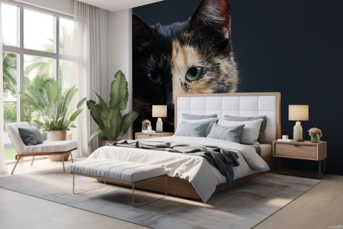 Tortoiseshell cat on grey backrgound isolated photowallpaper Scandiwall