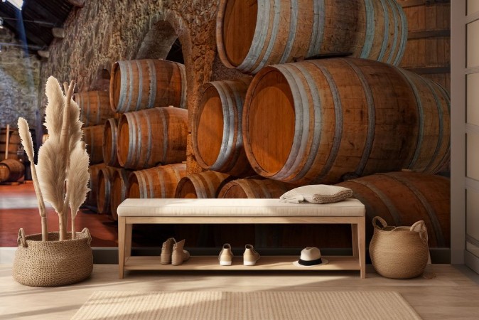 Cellar with wine barrels  photowallpaper Scandiwall