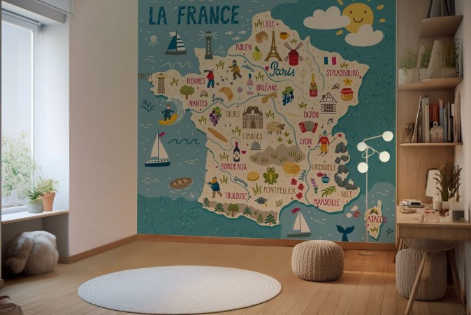 Childrens Map of France photowallpaper Scandiwall