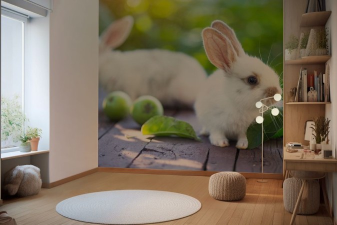 Rabbit and Apple photowallpaper Scandiwall