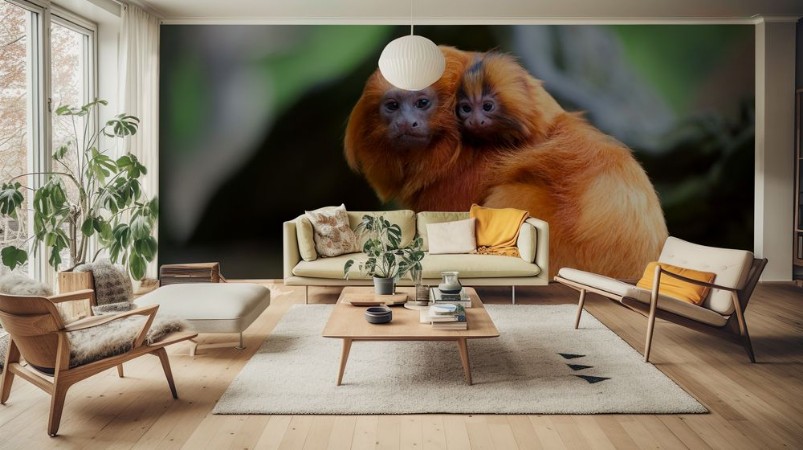 Golden lion tamarin with baby photowallpaper Scandiwall