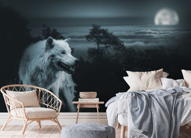 Full Moon Wolf Hunt photowallpaper Scandiwall