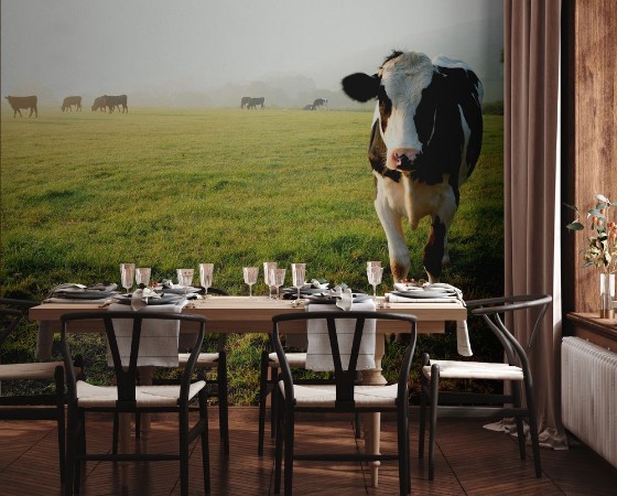 Herd of cows grazing on a farmland in Devon England photowallpaper Scandiwall