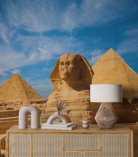 Sphinx Full Body Blue Sky All Pyramids Egypt photowallpaper Scandiwall