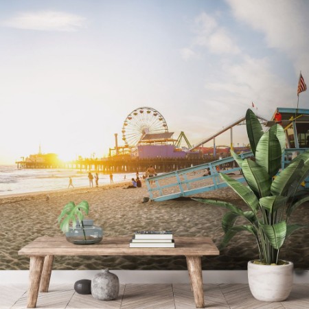 Santa Monica pier at sunset photowallpaper Scandiwall