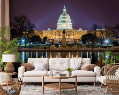 Capitol Building at Night in District of Columbia with Reflection photowallpaper Scandiwall