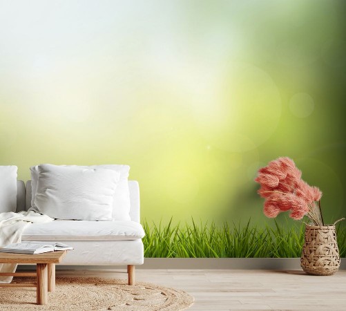 Grass and green nature blurred background photowallpaper Scandiwall