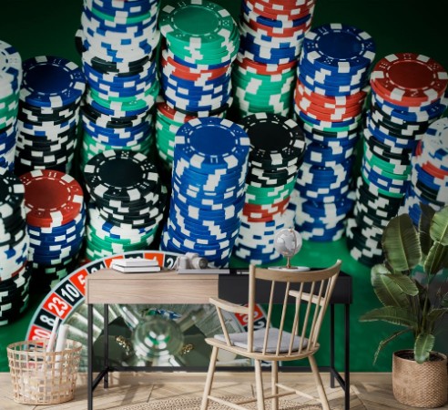 Poker Chips on a gaming table roulette Casino theme background photowallpaper Scandiwall