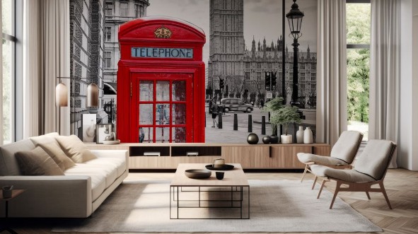 London Telephone Booth and Big Ben photowallpaper Scandiwall