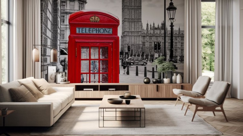 London Telephone Booth and Big Ben photowallpaper Scandiwall