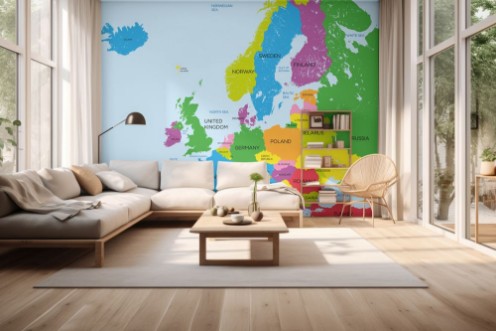 Political map of Europe high detail photowallpaper Scandiwall