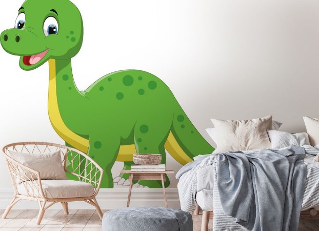 Cute dinosaur cartoon photowallpaper Scandiwall