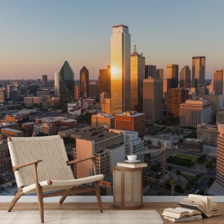 Dallas City Skyline Sunset photowallpaper Scandiwall