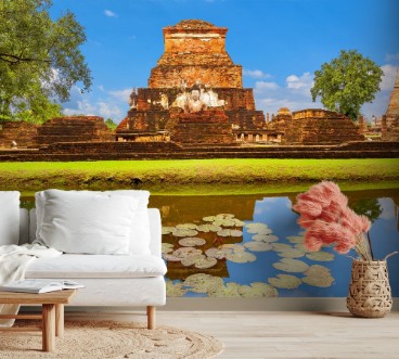 Wat Mahathat temple in Sukhothai Historical Park Thailand Unesco World Heritage Site photowallpaper Scandiwall