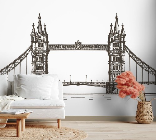 England London the bridge on a white background sketch photowallpaper Scandiwall