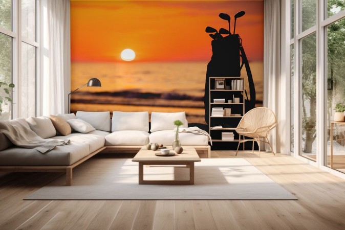 Idyllic shot of sunset and golf clubs photowallpaper Scandiwall
