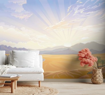 Sunrise behind the mountains photowallpaper Scandiwall