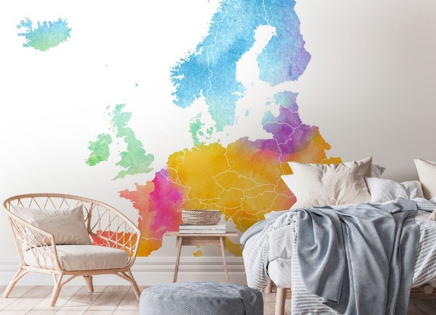 Multicolor Europe Map photowallpaper Scandiwall