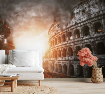 Colosseum on fire photowallpaper Scandiwall