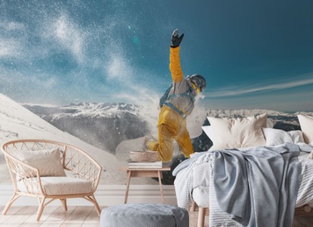 jumping at ski slope photowallpaper Scandiwall