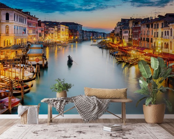 Grand Canal at night Venice photowallpaper Scandiwall