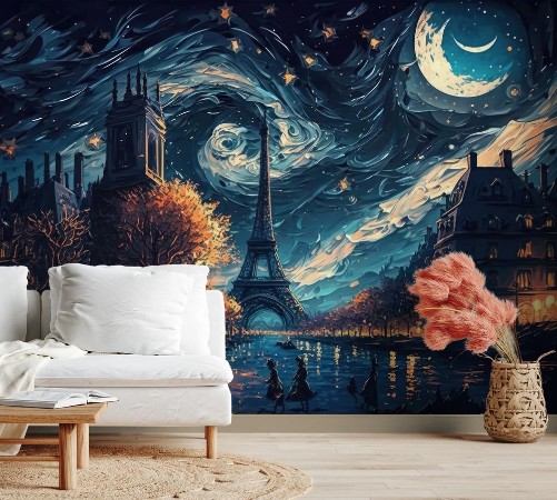 Starry Night Paris City photowallpaper Scandiwall